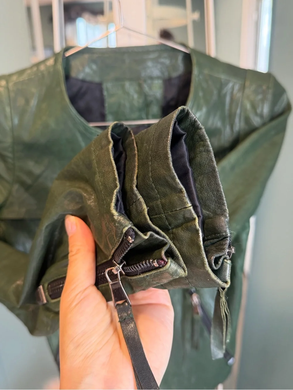 Vintage Emerald Green Lambskin Leather Moto Jacket Cropped Fitted - Picture 4 of 8